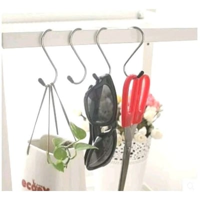 Picture of S Hook 4 Pcs for Kitchen and Tools Hanging Hook Magnetic Stainless Steel Hanger for Home Office Kitchen Bathroom(4-5)inch Silver 