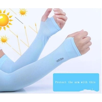 Picture of Arm Sleeves Summer Sun UV Protection Ice Cool Cycling Running Fishing Climbing Driving Arm Cover Warmers for Men Women Sun Protection Arm Sleeves Blue One Size