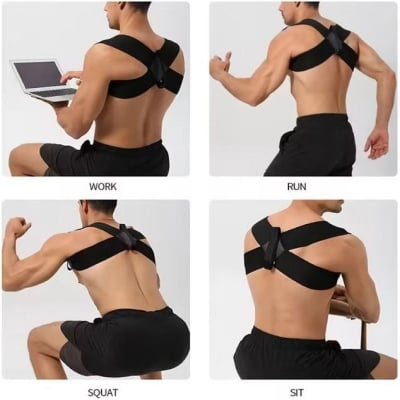 Picture of 1Pc Posture Neck and Shoulder Corrector Posture Corrector,Adjustable Upper Posture Support Breathable Shoulder Back Straightener Black Int:M