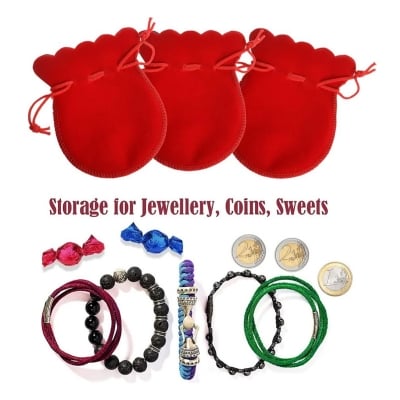 Picture of 3 pcs Small Jewelry Pouch Velvet Pouch with Drawstring Gift Bag Jewelry Pouch DIY Candy Gift Bags for Jewelry Gift Party Wedding Occasions,Portable,9x7cm Red 
