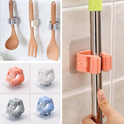 Picture of Brush Broom Holders Heavy sticky Walls Mounted Rack Hanger Organizer Kitchen Storage Tool adhesive Mop Organizer Multicolor 