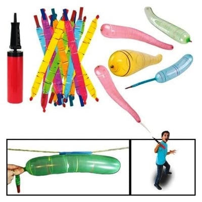 Picture of 20 pcs Flying Rocket Balloons with Pumper Fly and whistle like a rocket Refill Multicolor 