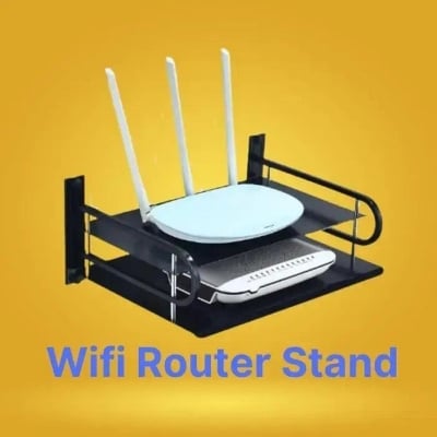Picture of Metal Wireless Wifi Router Stand Storage Box TV Set Box Shelf Wall Hanging Plug Board Bracket Cable Storage Organizer Black 