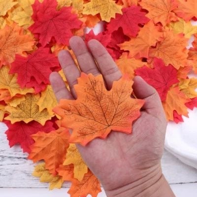 Picture of 30 Pcs/lot Artificial Silk Leaves Vivid Leaf for Photography Photo Studio Background DIY Craft Decoration Orange 