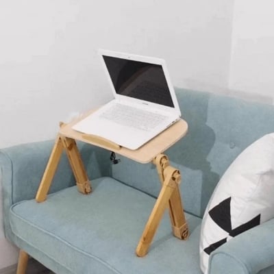 Picture of Laptop Table with Adjustable Stand, Aluminum Tray, and Built-In Cooling Fans Brown 