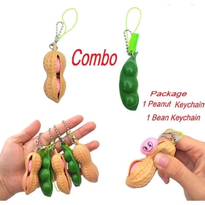 Picture of Peanut and Cute Squeeze-a-Bean Keychain Fun Squishy Fidget Satisfying Toy Fun Gift for Adults and Kids Anxiety Relief  