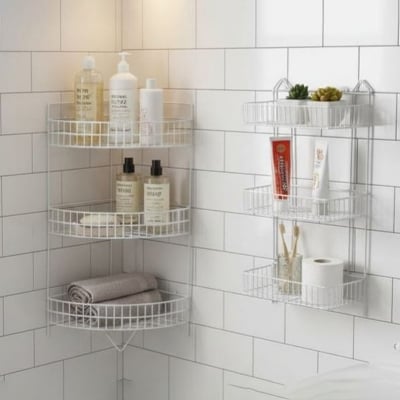Picture of Shampoo rack Metal Storage Shelf -Set of 2 Hanging Corner Racks for Kitchen and Bathroom Organization White 