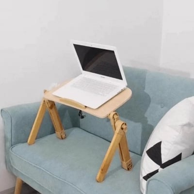 Picture of Children Desk For Study And Playing Laptop Table stand cooling fan wooden Portable Folding Lap-Desk Tray Bed Notebook Table Adjustable Brown 