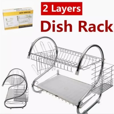 Picture of 2 Layer Dish Drainer Rack Stainless Steel Silver 
