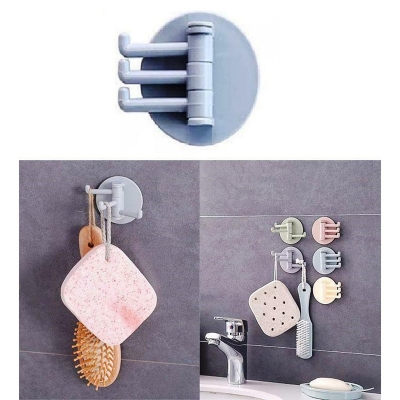 Picture of 2pcs- Multifunctional Rotating Seamless Adhesive Hook Bearing Punch-free Storage Wall Hanger Bathroom Kitchen Invisible Bucket Holder Good Quality Multicolor 