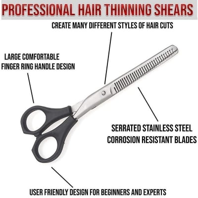 Picture of Professional Hair cutting barber and hair Thinning Scissors, Texturizing Shears Salon Razor Soft Easy Finger Inserts Black 