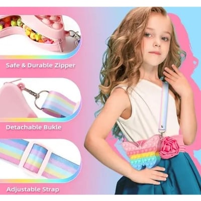Picture of Crossbody Popit Bags for Kid Popit Bags for Girls, Popet Fidget Toy Shoulder Bags, Fidget Purse for Kid Stress Relief Toys,Poppet Purse for Kids Popping Pouch for Kids Multicolor 