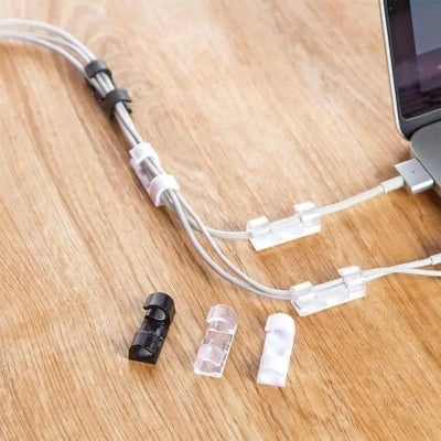 Picture of 10 Pcs Cable Clips Organizer Drop Wire Holder Cord Management Self-Adhesive Cable Manager Fixed Clamp Wire Winder  