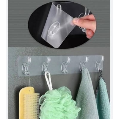 Picture of 6 Rows Transparent Sticky Hook, Adhesive Sticker Hanger in Home, Waterproof Seamless Invisible Strong Self Adhesive Wall Mounted (1 Pc) Hook for home kitchen bathroom  