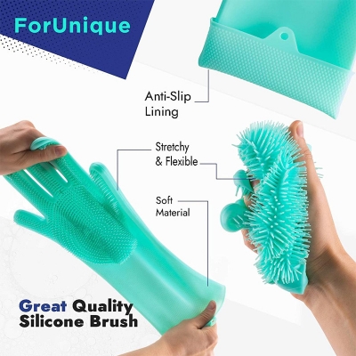 Picture of Reusable Silicone Dishwasher Gloves Magic Rubber Gloves Heat Resistant for Dish Cleaning Home, Kitchen, Bathroom Multicolor 