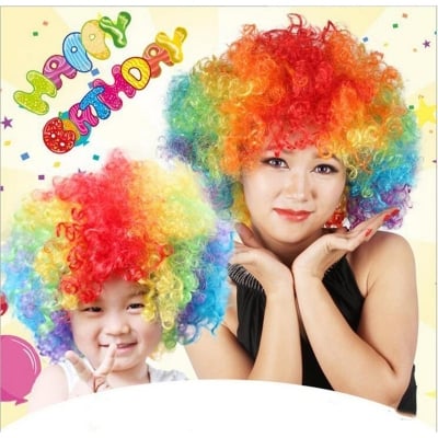 Picture of Rainbow Afro Wigs for Men Women Kids|Crazy Clown Costume for Halloween Party Prank| Curly Funny Afro Wig Multicolor 