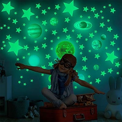 Picture of 12 pcs Night Glow Fluorescent Stars moon with Glue Dots Multicolor 