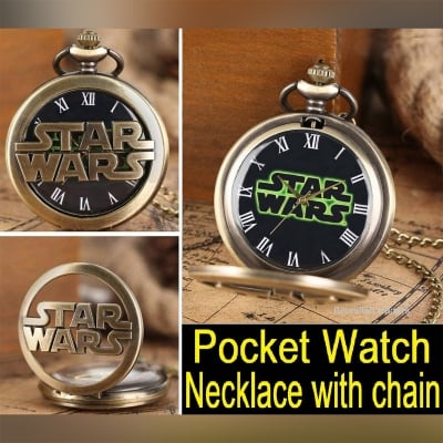 Picture of Fashion Pocket Watch Necklace With Chain Vader Design Awesome Birthday Gift For Men Women Fans Gold 