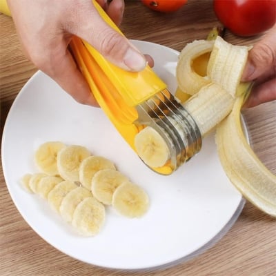 Picture of Banana Cutter, Banana Cutter Stainless Steel Slicing Tool – Fruit, Vegetable, and Sausage Slicer for Home Kitchen Yellow 