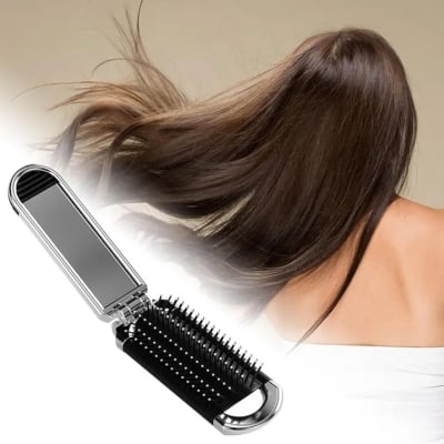 Picture of Folding Hair Brush with Mirror 1 pcs Pocket Hair Comb Lightweight Portable Compact Travel Hair Brush Small Hairbrush  