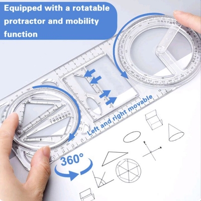 Picture of Multifunctional Geometry Ruler, Math Drawing Ruler, Geometric Drawing Template, Measuring Tool, Transparent Plastic, for Student, School Multicolor 