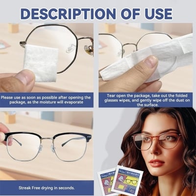 Picture of 100 Pcs Lens Cleaning Wipes | Disposable Glasses Cleaner Tissue for Eyeglasses, Sunglasses, Camera Lens, Mobile Phone Screen, Laptop & Computer Monitor | Streak-Free Cleaning Tissue Multicolor 