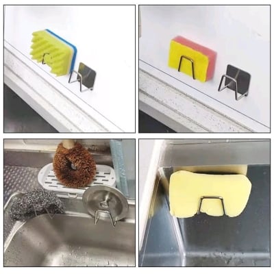 Picture of 1 piece Adhesive Sponge Holder Quick Drying Kitchen Sink Sponge Holder Stainless Steel Waterproof Sponge Holder for Kitchen Accessories Silver 