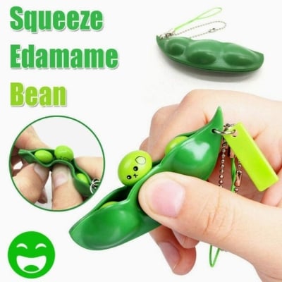 Picture of 1 Pcs Squeeze-a-Bean Keychain Pendants Green Squeeze Bean Fidget Toy with Reduce Anxiety and Stress for Children and Adult Keyring Cellphone Chain Bag pendant  