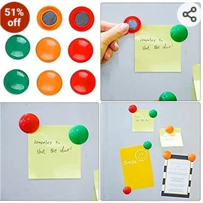 Picture of 6 Pcs Office Magnets, Colorful Notice Board Round Refrigerator and Whiteboard Magnets for Stick Notes, Photos On Fridge, Magnetic White-Boards, Office Boards, Presentation Supplies, Notice Board, Magnetic Button Multicolor 