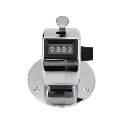 Picture of Following 4 Digit Mechanical Counter Stainless Steel Palm Clicker Counter for Desk Lap Counter Sport Coach School Event Silver 