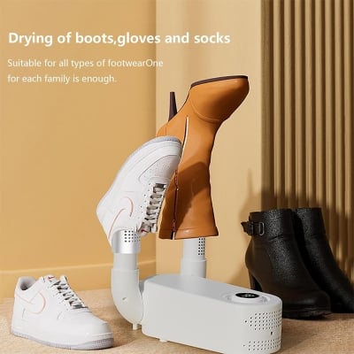 Picture of Fast Shoes Dryer Portable Electric Shoe Heater Sterilizer Sports Shoe Socks Clothes Dryer Dehumdifier Electric Boot Dryer, Portable Shoe Warmer with Ozone Deodorizer, Timer, for Work Boots, Quick Drying Shoes for Adults and Children, White 