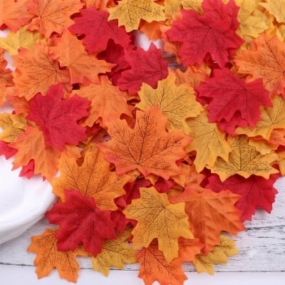 Picture of 20 Pcs Autumn Maple Leaf Artificial Leaves Fall Thanksgiving for craft and decore Orange 