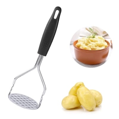 Picture of Stainless Steel Potato Ricer Masher | Kitchen Gadget with Non-Slip Handle, Masher Utensil for Mashed Potato, Vegetables, Fruits and Baby Food Silver 