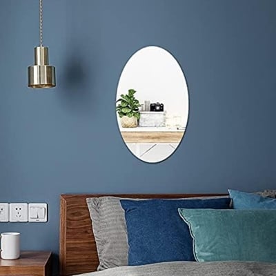 Picture of Sticker Mirror 5/10 inchi Unbreakable Plastic Wall Mirror for Vanity, Makeup, or Decor, Easy Peel and Stick Oval Wall Mirror Tiles, Modern Home Décor for Living Room (Pack of 1)5-10 inch  