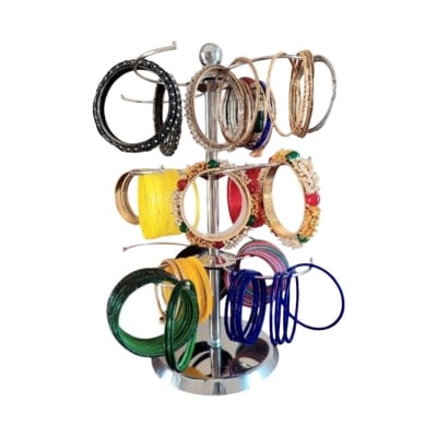 Picture of Bangles stand | Bangle holder stand | Bangles stand for women | Chudi stand | Bangle organizer for women | Bangle display stand |3 Step Rotaing Bangle Stand শখের চুড়ি রাখার আলনা Silver 