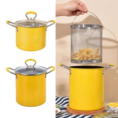 Picture of Deep Fryer with Basket of Stainless Steel, Lid with View Window, 3 Liters, Kitchen Multi-Cooker Yellow 