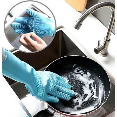 Picture of Silicone Dish Washing Brush Kitchen Hand Gloves Magic Silicone Dishwashing Scrubber - 2pcs Multicolor 