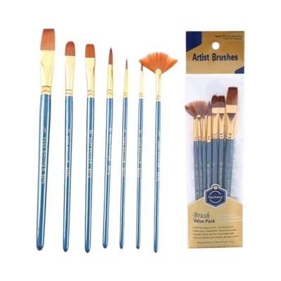 Picture of Paint Brush Set 7 Pieces Professional Paint Brushes Artist Brushes Nylon Hair Brushes Assorted Shapes for Watercolor Oil Acrylic Painting Blue 