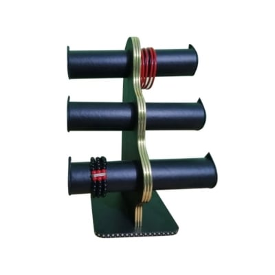 Picture of 3 Tier wood Churi Rack Velvet Bangle Watch Jewelry Display Bracelet Show Stand কাঠের চুড়ি আলনা Black 