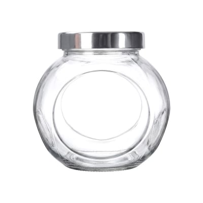 Picture of 1pcs Round Clear Glass Storage Jars with Lids - 480ml / 17oz Jam Jar Set - Mason Bottles for Herbs, Spices, Baby Food, Yogurt, Jelly and Honey - Favours for Weddings  