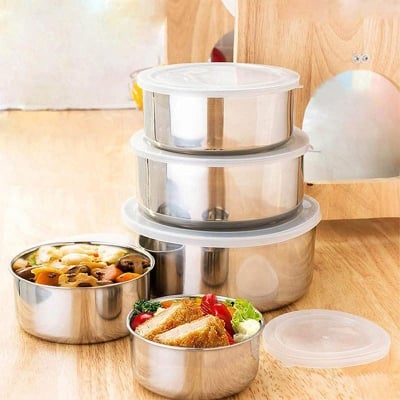 Picture of Food Storage Stainless Containers Set OF 5 Pieces With Lids Silver 