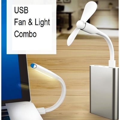 Picture of Portable USB Light & USB Fan Compatible with Any USB Port Like Laptop/Computer/Power Bank/Adaptor (1Light,1Fan) White 