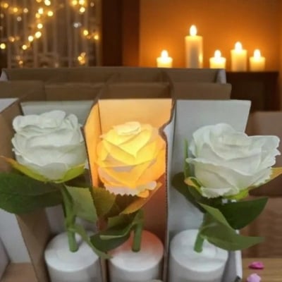 Picture of Rose candle Flower With Vase led Light Multicolor 