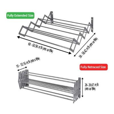 Picture of Wall Mounted Clothes Drying Hanger Metal Clothes Rack Steel Wall Mount Dryer Rack Laundry Hanging Rack Collapsible, Wall Mounted Drying Rack Silver 