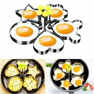 Picture of 5 Pcs Fried Egg Non Stick Stainless Steel Pancake Ring Mold Cooking Kitchen Tools Silver 
