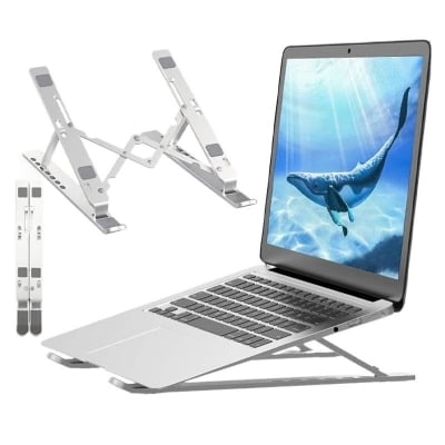 Picture of Pocket Laptop Stand Aluminum Alloy 7 Levels Height Adjustment Ultra Compact Creative storage Bracket Silver 