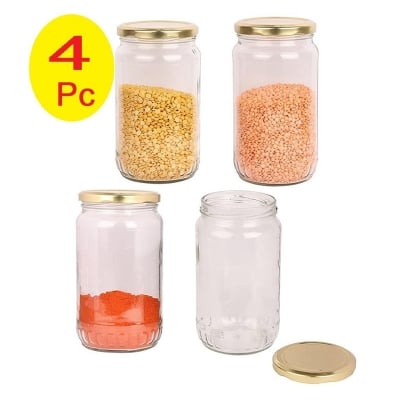 Picture of 4 pcs High Quality Glass Jar with metal lid cover  