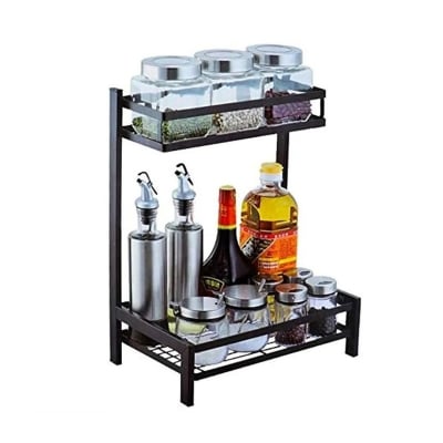 Picture of Space saver Counter Organizer Shelf for Party Cabinet Corner Shelf-Seasoning Standing Shelf Holder Black