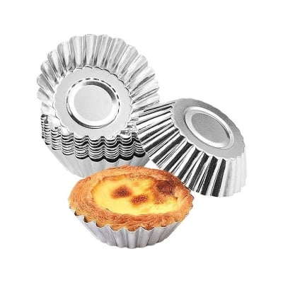 Picture of 9 Pcs Egg Tart Aluminum Cupcake Cake Cookie Mold Tin Baking Tool For Cakes Bakeware Mould Kitchen Pastry Tools - Versatile Baking Molds For Delicious Treats Silver 