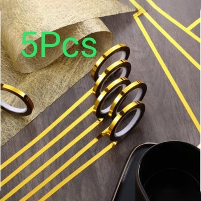 Picture of 5 Rolls Gold glossy Tape, Self-Adhesive Metallized Polyester Film Tape Graphic Art Tape Gold 